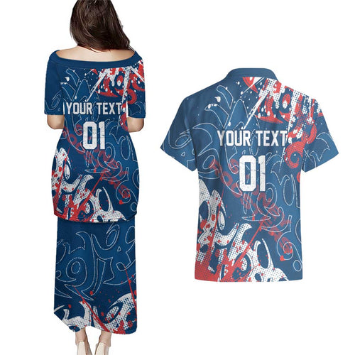 Personalized Sydney Roosters Rugby Couples Matching Puletasi and Hawaiian Shirt Urban Street Graffiti Style - Distressed Splatter Elements