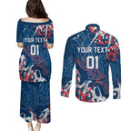 Personalized Sydney Roosters Rugby Couples Matching Puletasi and Long Sleeve Button Shirt Urban Street Graffiti Style - Distressed Splatter Elements