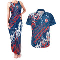 Personalized Sydney Roosters Rugby Couples Matching Tank Maxi Dress and Hawaiian Shirt Urban Street Graffiti Style - Distressed Splatter Elements