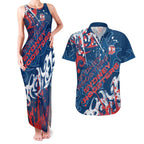 Personalized Sydney Roosters Rugby Couples Matching Tank Maxi Dress and Hawaiian Shirt Urban Street Graffiti Style - Distressed Splatter Elements