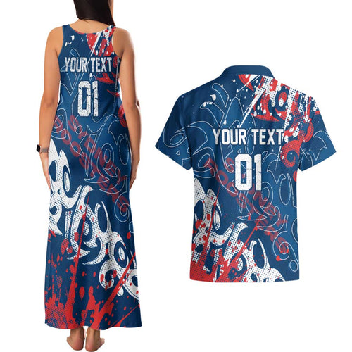 Personalized Sydney Roosters Rugby Couples Matching Tank Maxi Dress and Hawaiian Shirt Urban Street Graffiti Style - Distressed Splatter Elements
