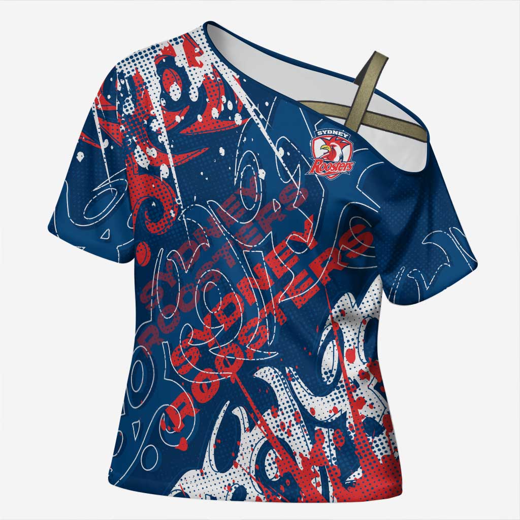 Personalized Sydney Roosters Rugby Cross Shoulder Shirt Urban Street Graffiti Style - Distressed Splatter Elements