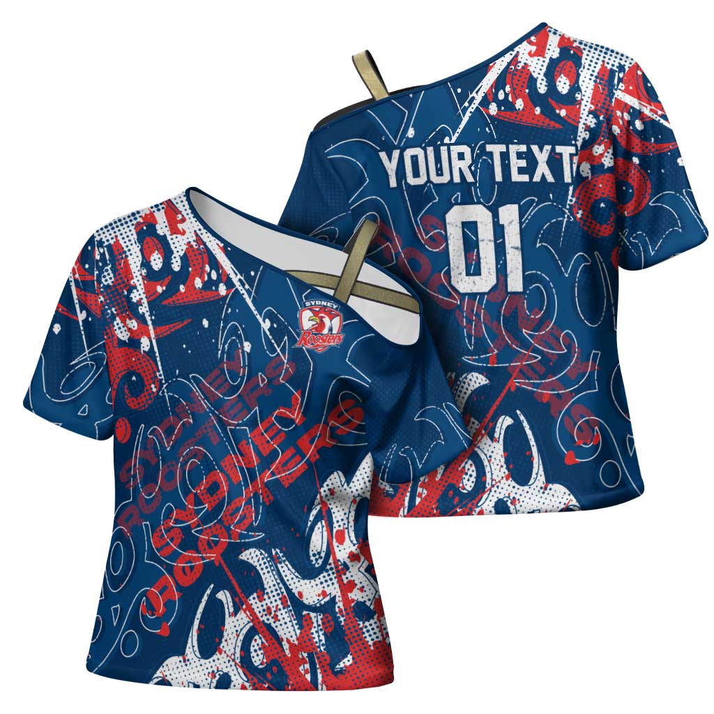 Personalized Sydney Roosters Rugby Cross Shoulder Shirt Urban Street Graffiti Style - Distressed Splatter Elements