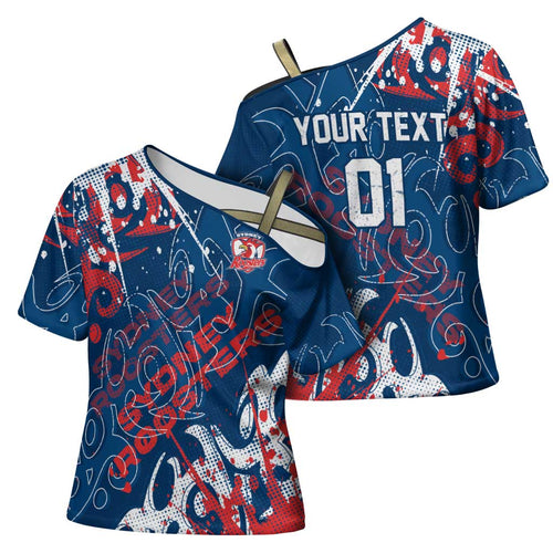 Personalized Sydney Roosters Rugby Cross Shoulder Shirt Urban Street Graffiti Style - Distressed Splatter Elements