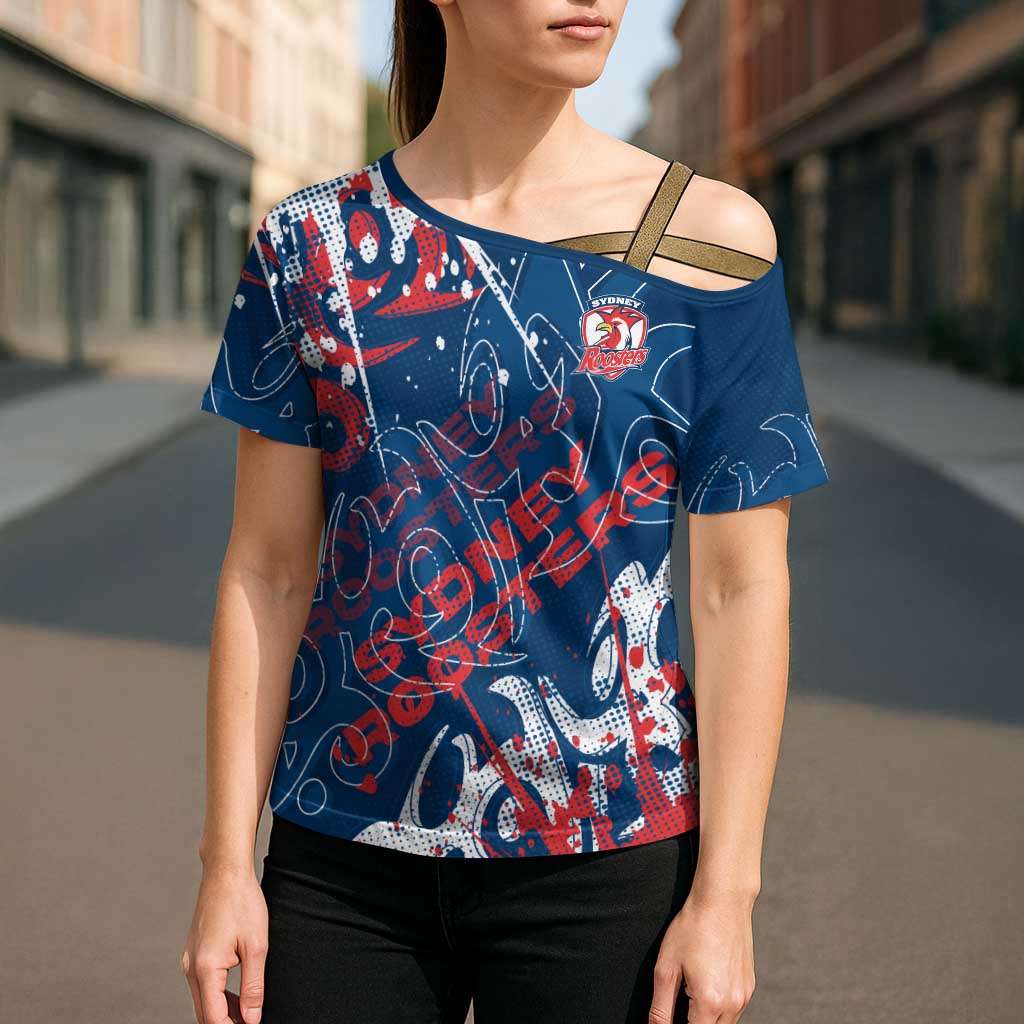 Personalized Sydney Roosters Rugby Cross Shoulder Shirt Urban Street Graffiti Style - Distressed Splatter Elements