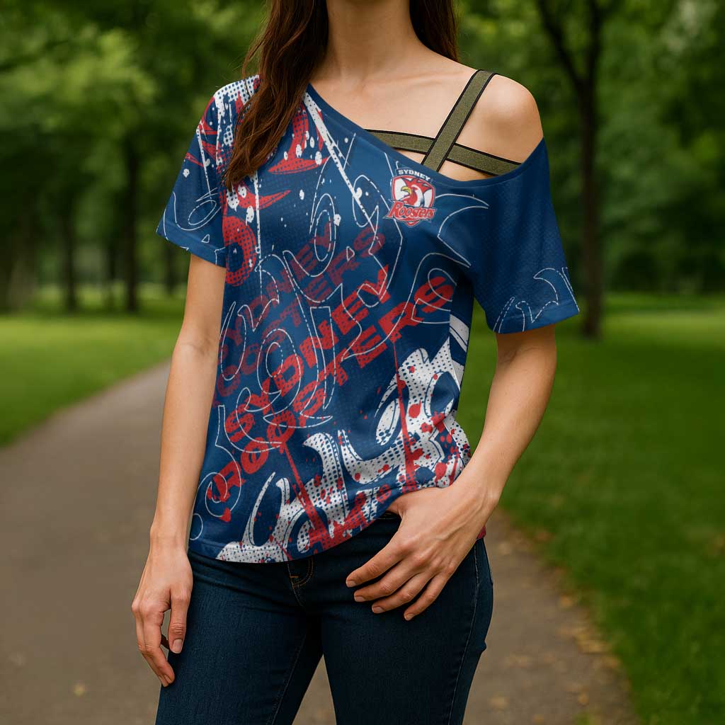 Personalized Sydney Roosters Rugby Cross Shoulder Shirt Urban Street Graffiti Style - Distressed Splatter Elements