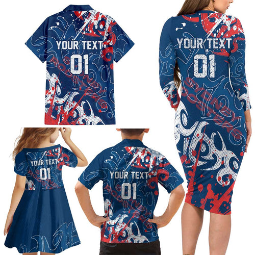 Personalized Sydney Roosters Rugby Family Matching Long Sleeve Bodycon Dress and Hawaiian Shirt Urban Street Graffiti Style - Distressed Splatter Elements