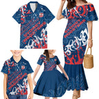 Personalized Sydney Roosters Rugby Family Matching Mermaid Dress and Hawaiian Shirt Urban Street Graffiti Style - Distressed Splatter Elements