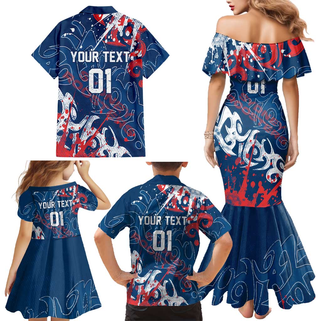 Personalized Sydney Roosters Rugby Family Matching Mermaid Dress and Hawaiian Shirt Urban Street Graffiti Style - Distressed Splatter Elements
