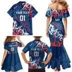 Personalized Sydney Roosters Rugby Family Matching Mermaid Dress and Hawaiian Shirt Urban Street Graffiti Style - Distressed Splatter Elements