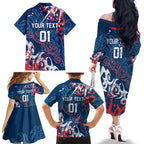 Personalized Sydney Roosters Rugby Family Matching Off The Shoulder Long Sleeve Dress and Hawaiian Shirt Urban Street Graffiti Style - Distressed Splatter Elements