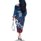 Personalized Sydney Roosters Rugby Family Matching Off The Shoulder Long Sleeve Dress and Hawaiian Shirt Urban Street Graffiti Style - Distressed Splatter Elements