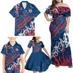 Personalized Sydney Roosters Rugby Family Matching Off Shoulder Maxi Dress and Hawaiian Shirt Urban Street Graffiti Style - Distressed Splatter Elements