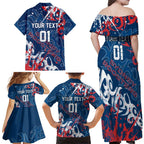 Personalized Sydney Roosters Rugby Family Matching Off Shoulder Maxi Dress and Hawaiian Shirt Urban Street Graffiti Style - Distressed Splatter Elements