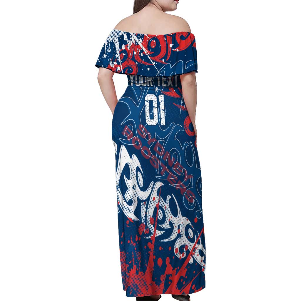 Personalized Sydney Roosters Rugby Family Matching Off Shoulder Maxi Dress and Hawaiian Shirt Urban Street Graffiti Style - Distressed Splatter Elements