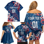 Personalized Sydney Roosters Rugby Family Matching Off Shoulder Short Dress and Hawaiian Shirt Urban Street Graffiti Style - Distressed Splatter Elements