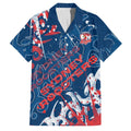 Personalized Sydney Roosters Rugby Family Matching Off Shoulder Short Dress and Hawaiian Shirt Urban Street Graffiti Style - Distressed Splatter Elements