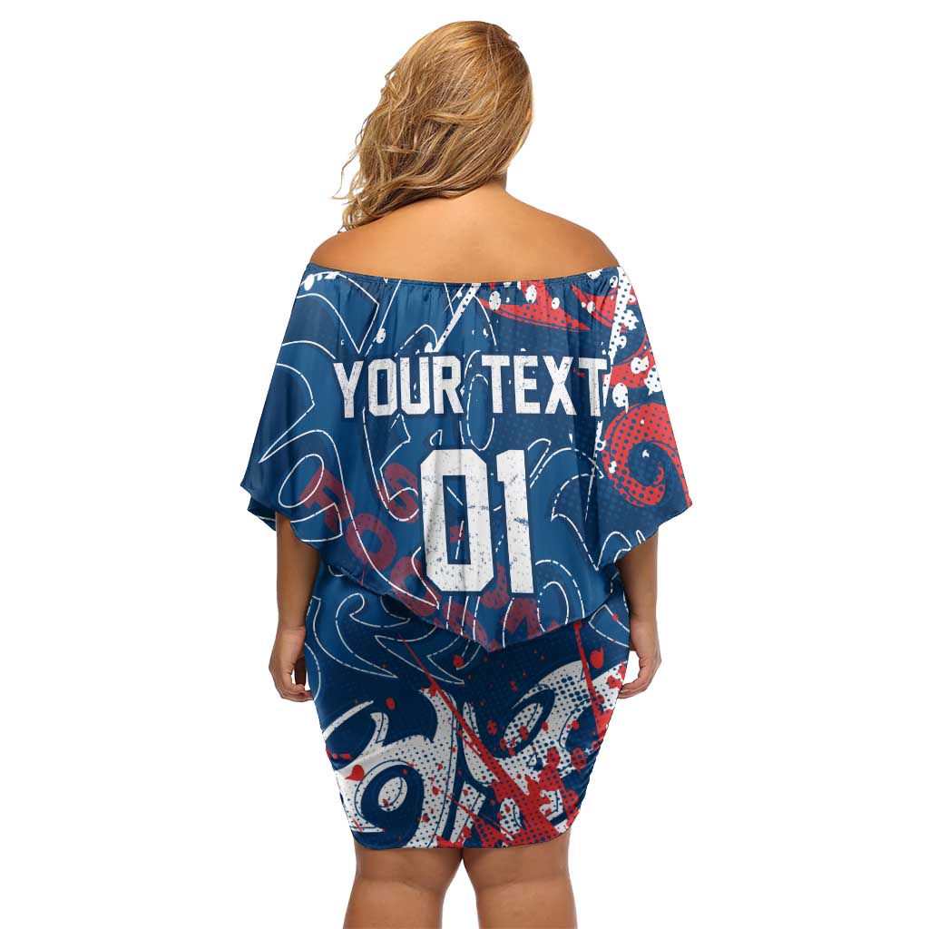 Personalized Sydney Roosters Rugby Family Matching Off Shoulder Short Dress and Hawaiian Shirt Urban Street Graffiti Style - Distressed Splatter Elements