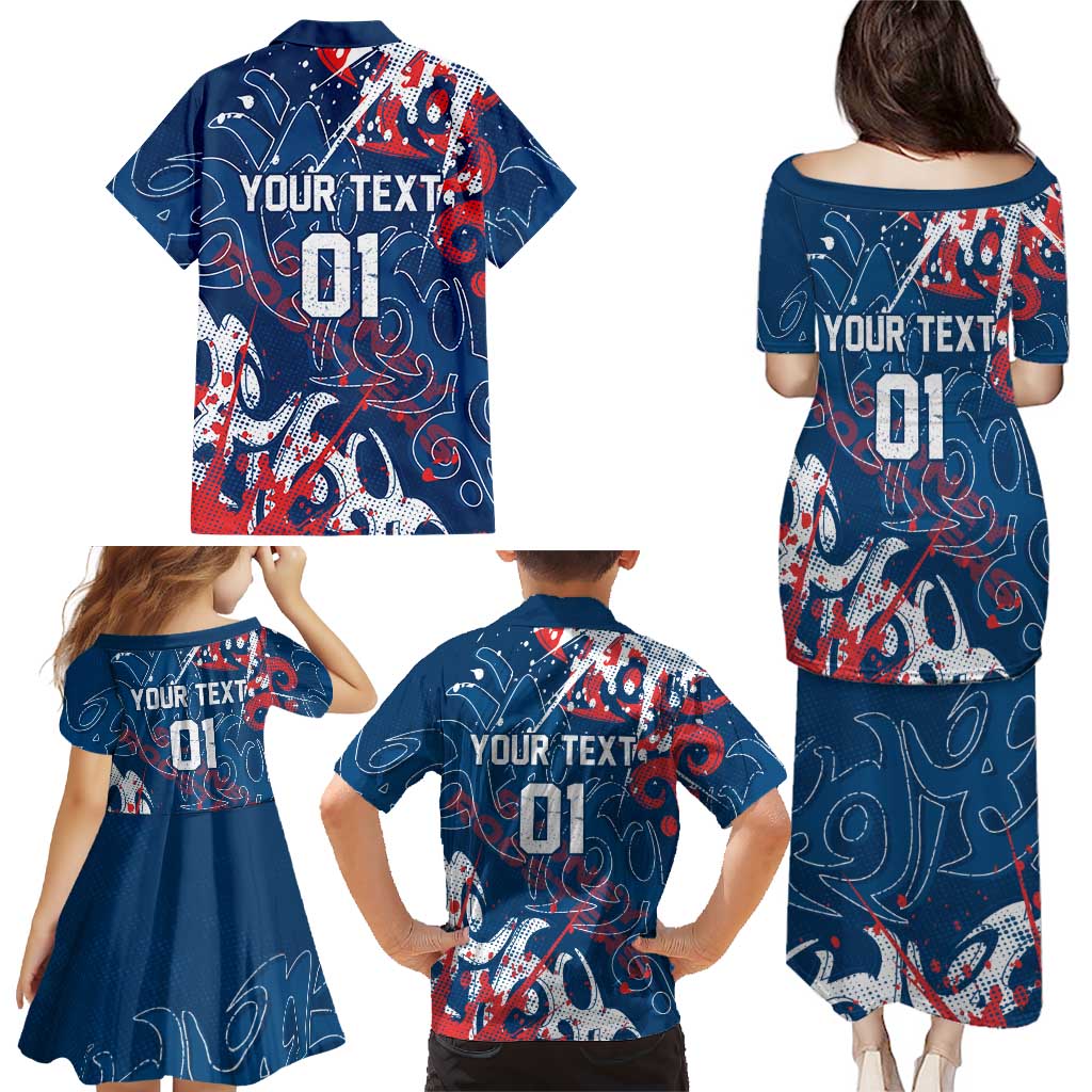 Personalized Sydney Roosters Rugby Family Matching Puletasi and Hawaiian Shirt Urban Street Graffiti Style - Distressed Splatter Elements