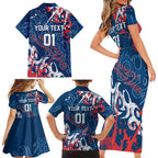 Personalized Sydney Roosters Rugby Family Matching Short Sleeve Bodycon Dress and Hawaiian Shirt Urban Street Graffiti Style - Distressed Splatter Elements