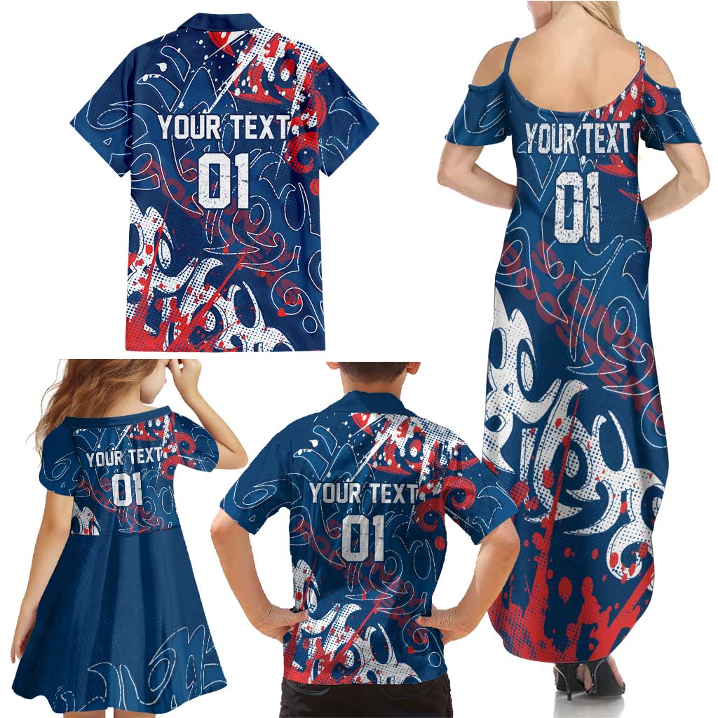 Personalized Sydney Roosters Rugby Family Matching Summer Maxi Dress and Hawaiian Shirt Urban Street Graffiti Style - Distressed Splatter Elements