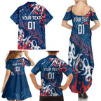 Personalized Sydney Roosters Rugby Family Matching Summer Maxi Dress and Hawaiian Shirt Urban Street Graffiti Style - Distressed Splatter Elements