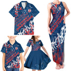 Personalized Sydney Roosters Rugby Family Matching Tank Maxi Dress and Hawaiian Shirt Urban Street Graffiti Style - Distressed Splatter Elements