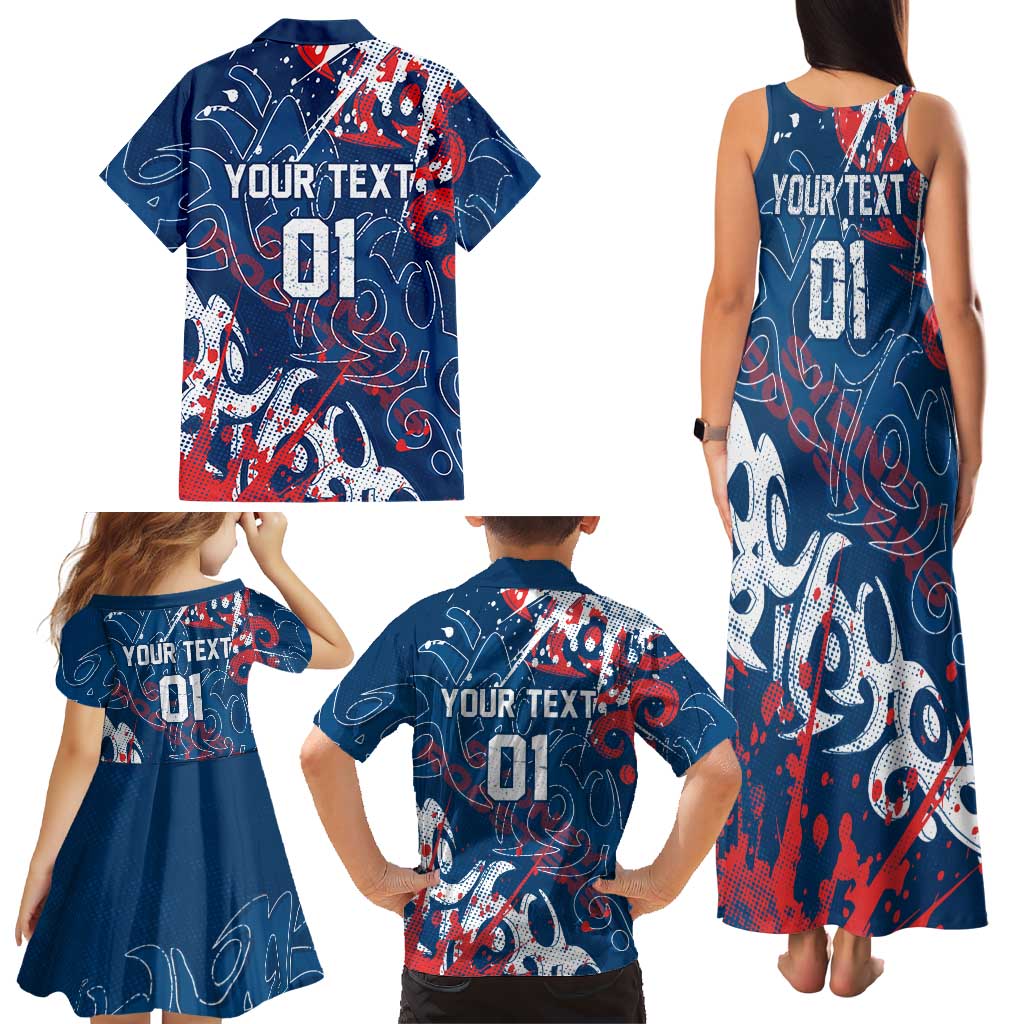 Personalized Sydney Roosters Rugby Family Matching Tank Maxi Dress and Hawaiian Shirt Urban Street Graffiti Style - Distressed Splatter Elements