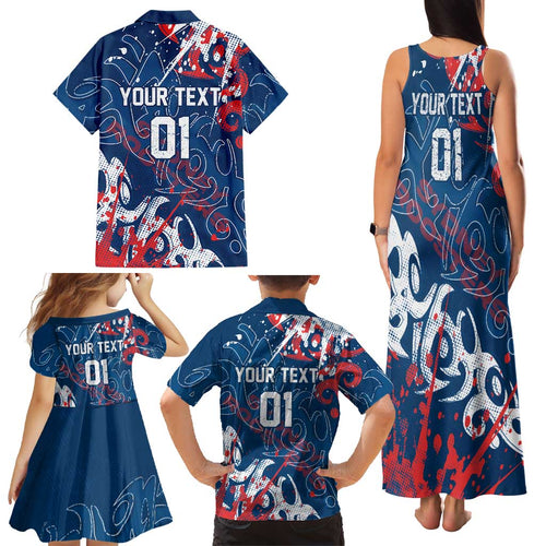 Personalized Sydney Roosters Rugby Family Matching Tank Maxi Dress and Hawaiian Shirt Urban Street Graffiti Style - Distressed Splatter Elements