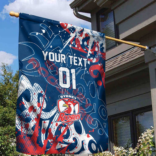 Personalized Sydney Roosters Rugby Garden Flag Urban Street Graffiti Style - Distressed Splatter Elements