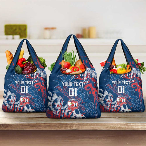 Personalized Sydney Roosters Rugby Grocery Bag Urban Street Graffiti Style - Distressed Splatter Elements