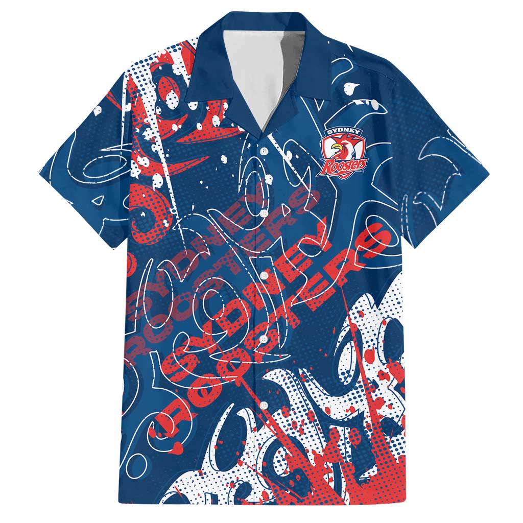 Personalized Sydney Roosters Rugby Hawaiian Shirt Urban Street Graffiti Style - Distressed Splatter Elements
