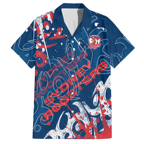 Personalized Sydney Roosters Rugby Hawaiian Shirt Urban Street Graffiti Style - Distressed Splatter Elements