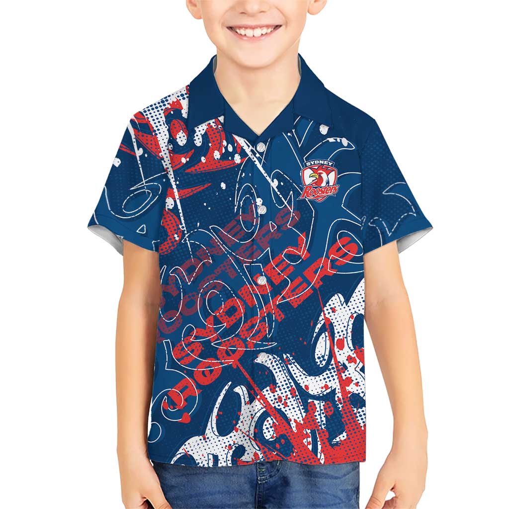 Personalized Sydney Roosters Rugby Hawaiian Shirt Urban Street Graffiti Style - Distressed Splatter Elements