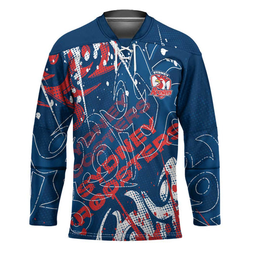 Personalized Sydney Roosters Rugby Hockey Jersey Urban Street Graffiti Style - Distressed Splatter Elements