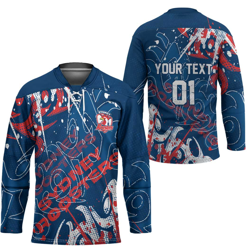 Personalized Sydney Roosters Rugby Hockey Jersey Urban Street Graffiti Style - Distressed Splatter Elements