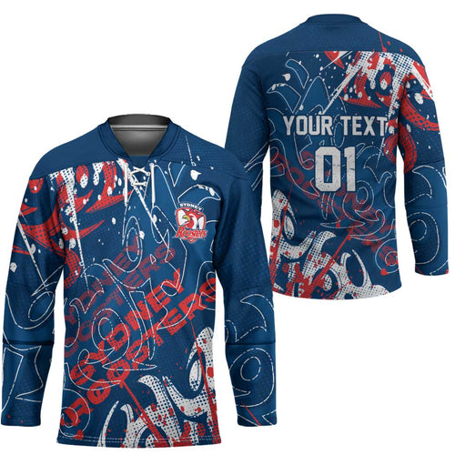 Personalized Sydney Roosters Rugby Hockey Jersey Urban Street Graffiti Style - Distressed Splatter Elements
