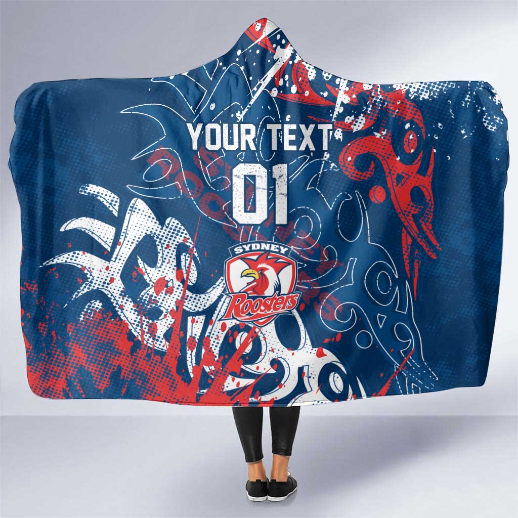 Personalized Sydney Roosters Rugby Hooded Blanket Urban Street Graffiti Style - Distressed Splatter Elements