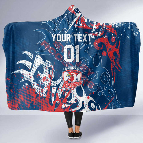 Personalized Sydney Roosters Rugby Hooded Blanket Urban Street Graffiti Style - Distressed Splatter Elements