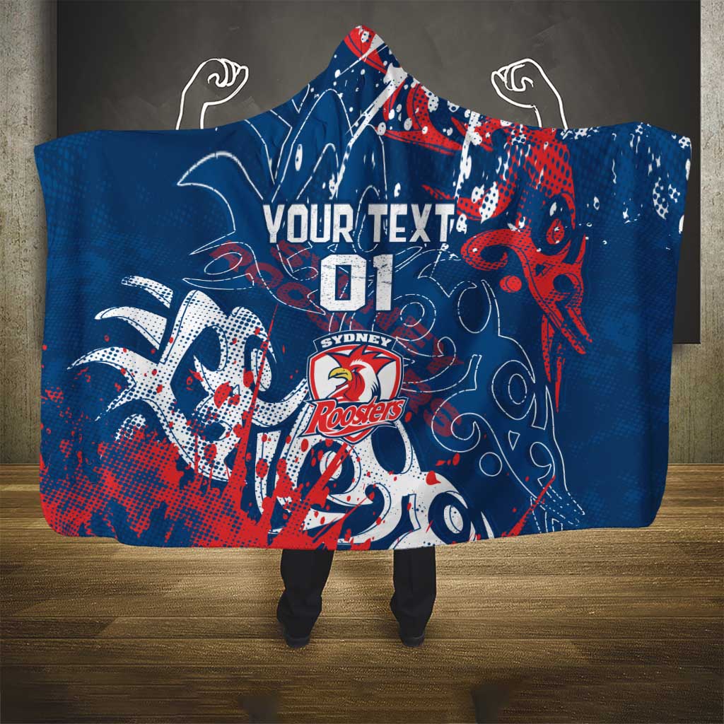 Personalized Sydney Roosters Rugby Hooded Blanket Urban Street Graffiti Style - Distressed Splatter Elements