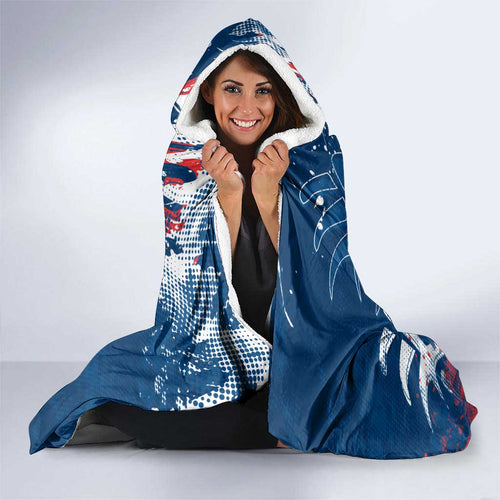 Personalized Sydney Roosters Rugby Hooded Blanket Urban Street Graffiti Style - Distressed Splatter Elements
