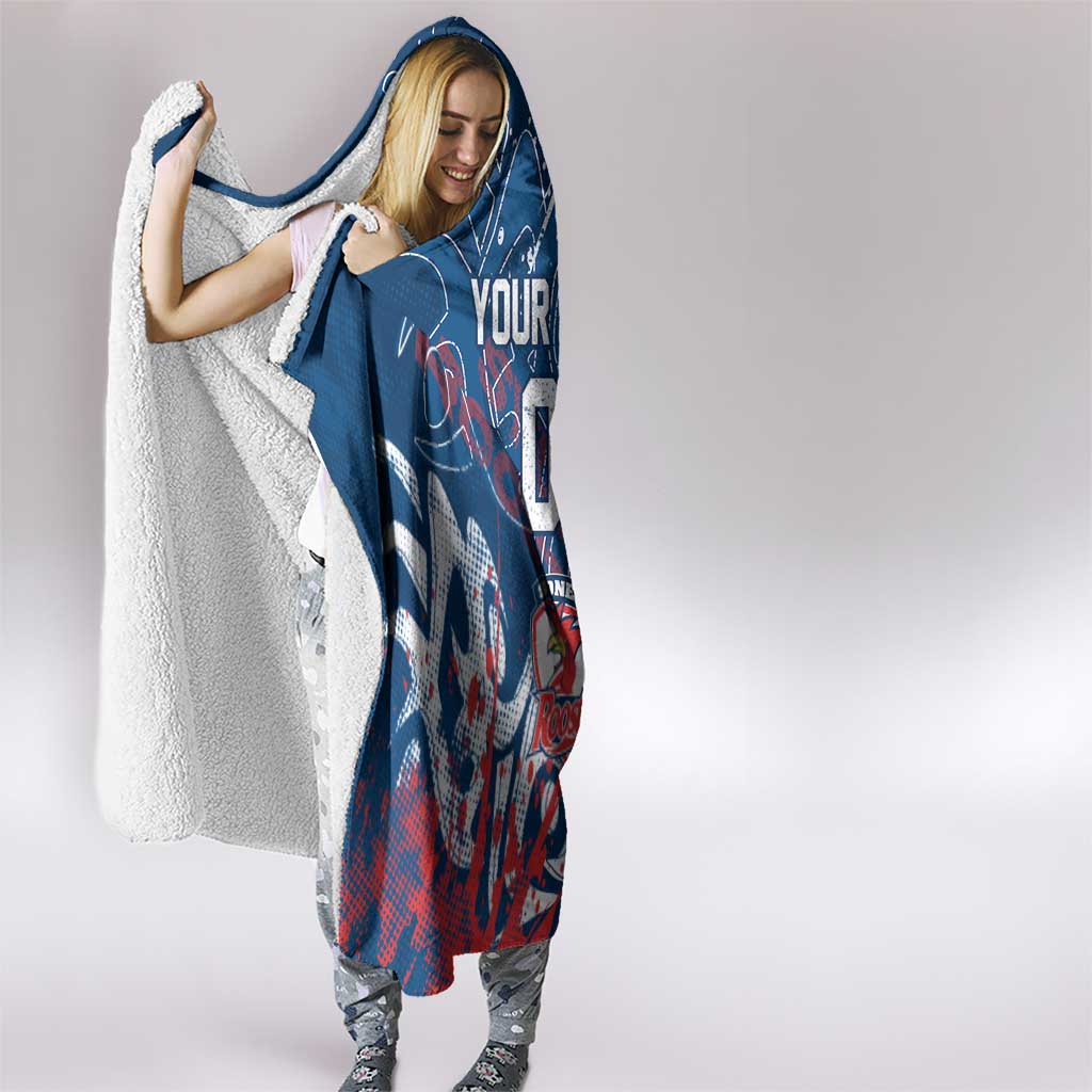 Personalized Sydney Roosters Rugby Hooded Blanket Urban Street Graffiti Style - Distressed Splatter Elements