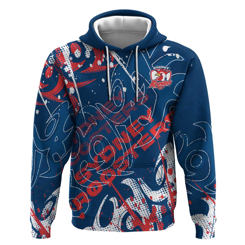 Personalized Sydney Roosters Rugby Hoodie Urban Street Graffiti Style - Distressed Splatter Elements
