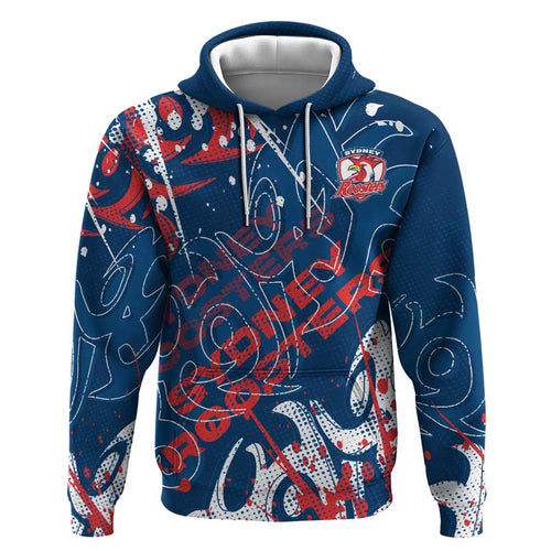 Personalized Sydney Roosters Rugby Hoodie Urban Street Graffiti Style - Distressed Splatter Elements