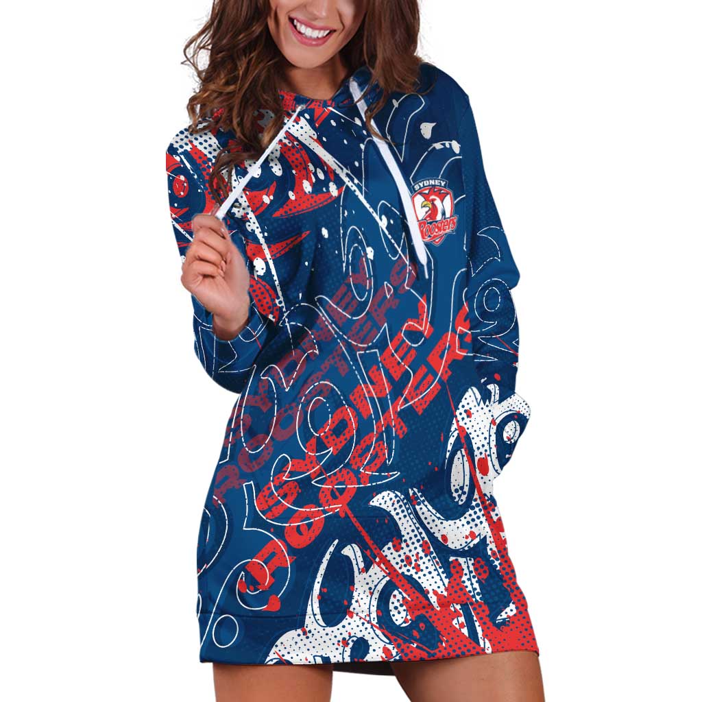 Personalized Sydney Roosters Rugby Hoodie Dress Urban Street Graffiti Style - Distressed Splatter Elements