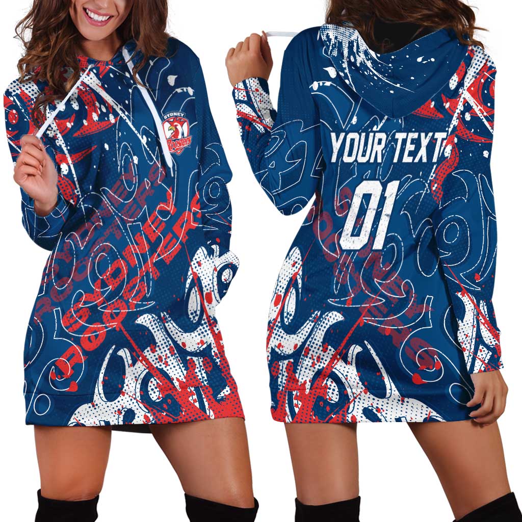 Personalized Sydney Roosters Rugby Hoodie Dress Urban Street Graffiti Style - Distressed Splatter Elements