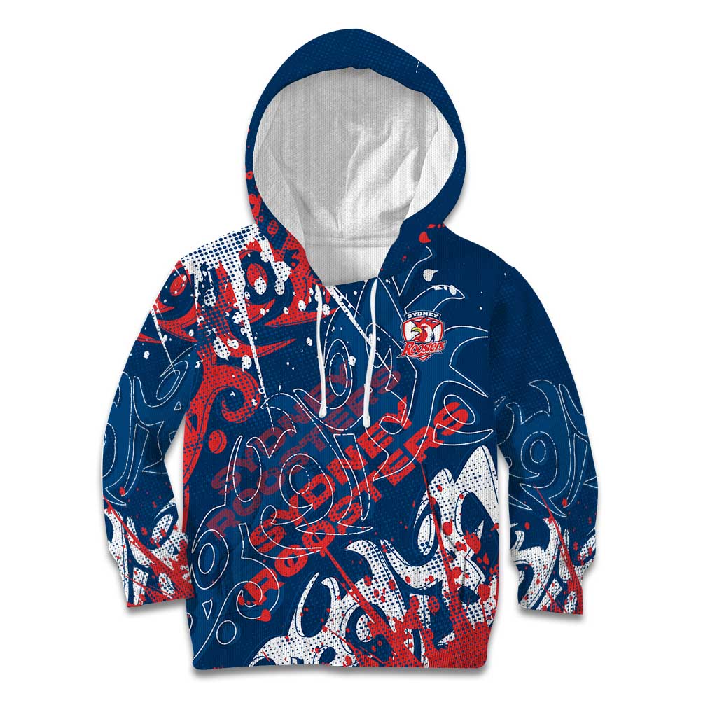 Personalized Sydney Roosters Rugby Kid Hoodie Urban Street Graffiti Style - Distressed Splatter Elements
