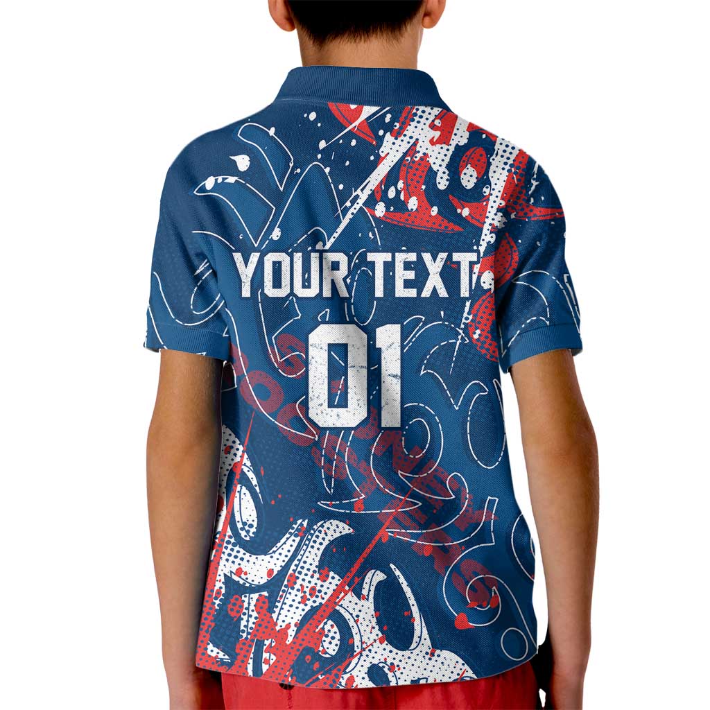 Personalized Sydney Roosters Rugby Kid Polo Shirt Urban Street Graffiti Style - Distressed Splatter Elements