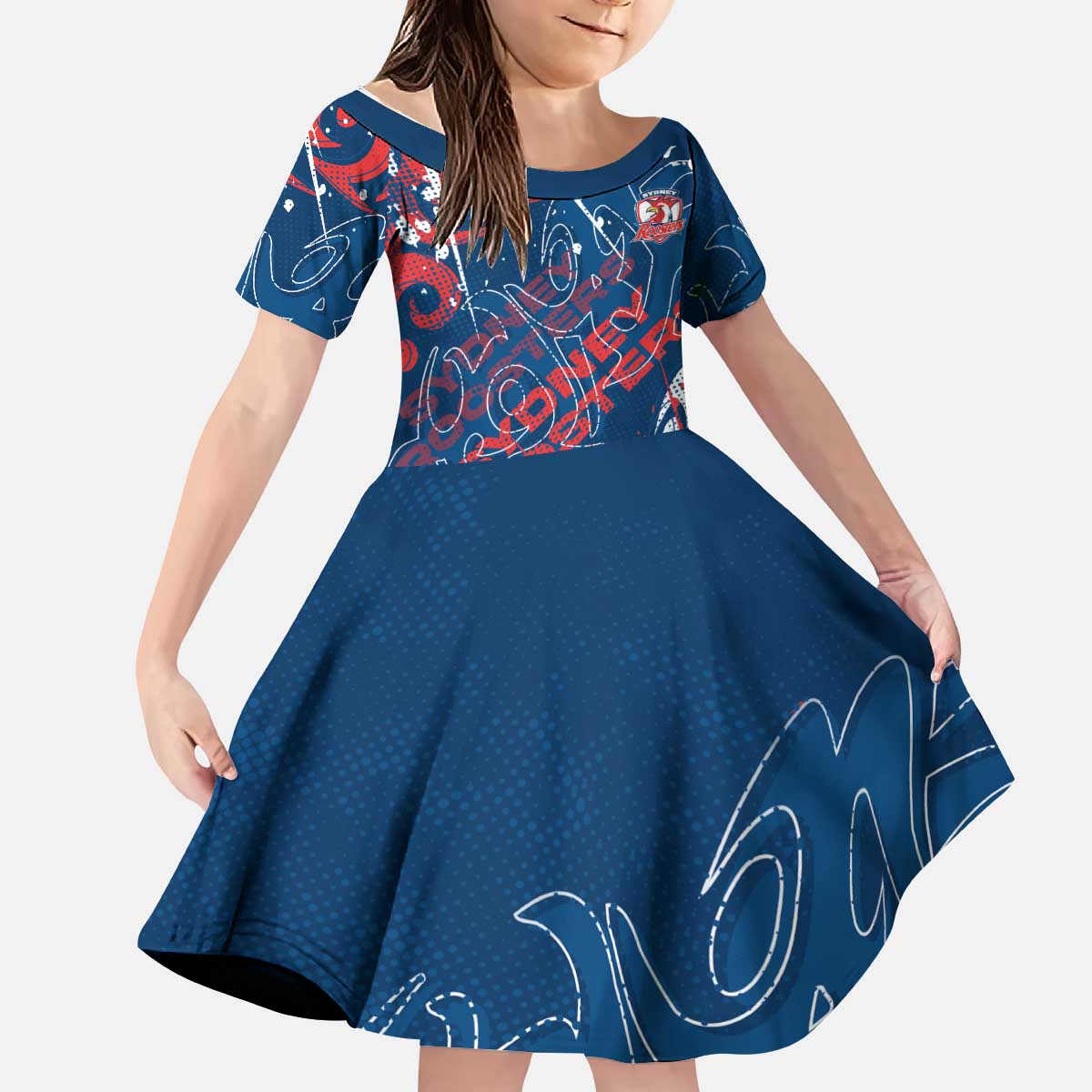 Personalized Sydney Roosters Rugby Kid Short Sleeve Dress Urban Street Graffiti Style - Distressed Splatter Elements