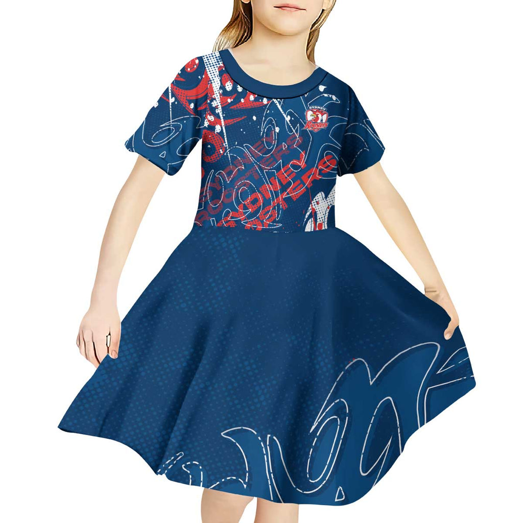 Personalized Sydney Roosters Rugby Kid Short Sleeve Dress Urban Street Graffiti Style - Distressed Splatter Elements